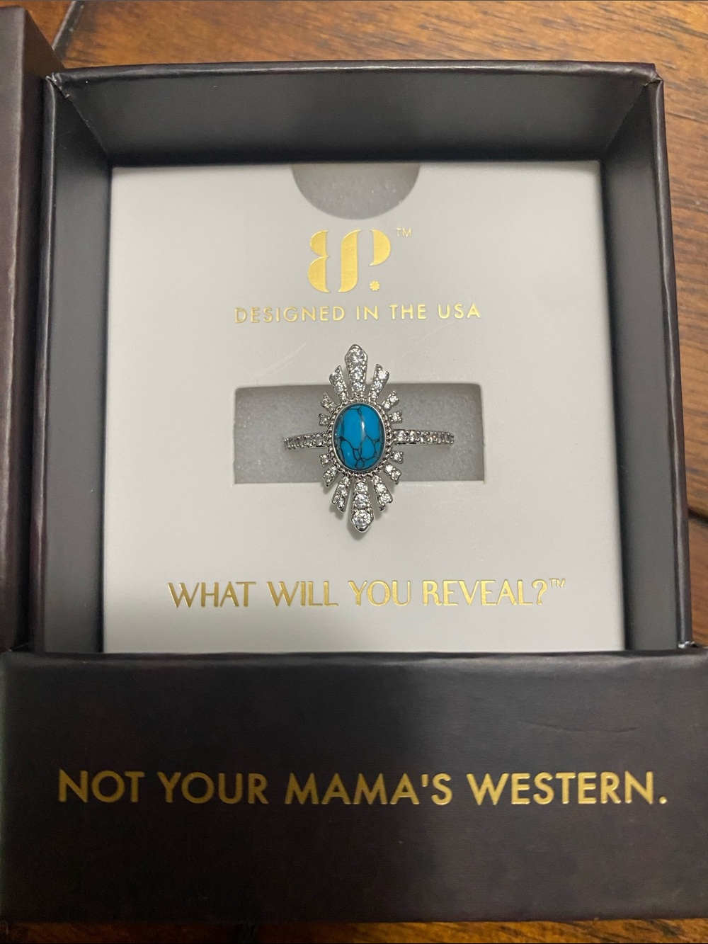 Bomb Party Outlaw Ring - Turquoise Magnesite & Cubic Zirconia - Rhodium - 7